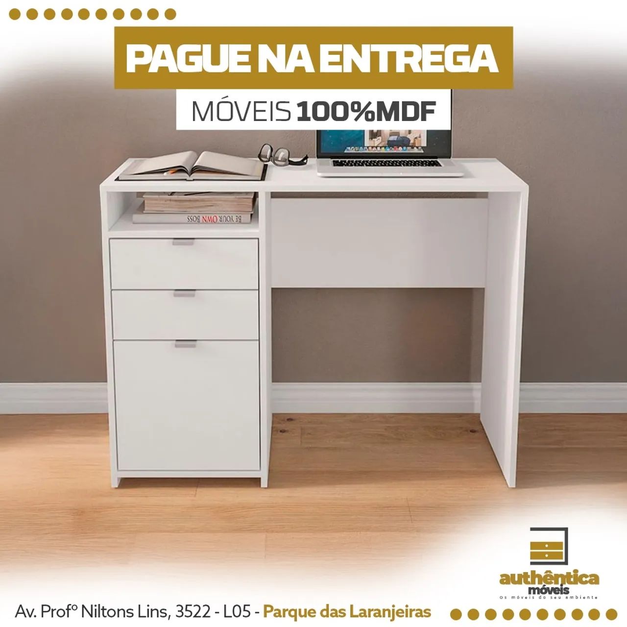 Mesa de Escritório Branca 100% MDF - Pague na entrega!
