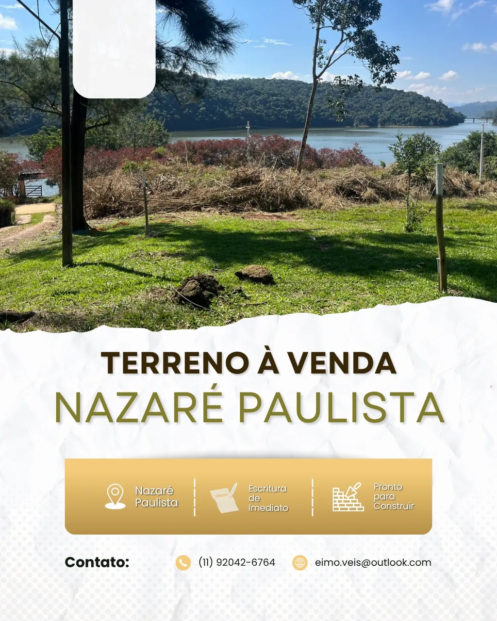 Terreno com acesso a represa e 100% plano