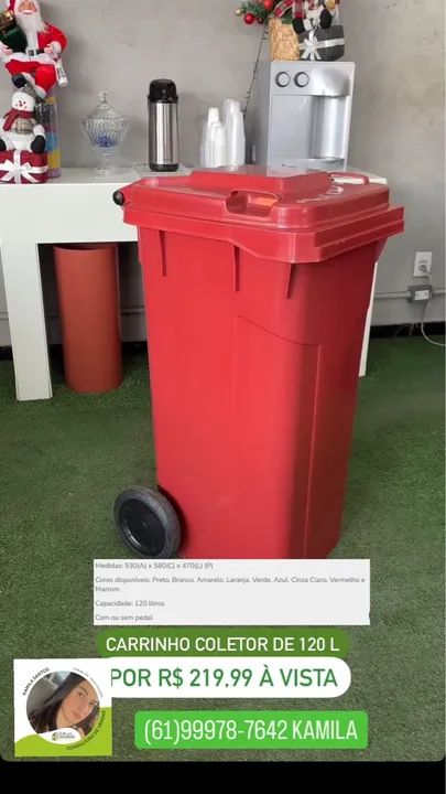 Carrinho coletor de lixo 120L