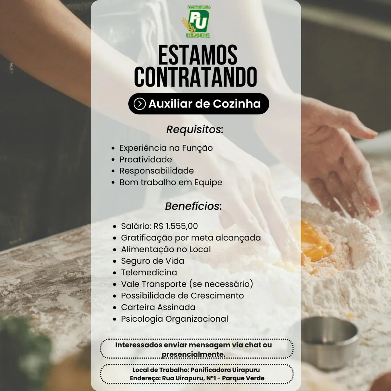 Vaga para Auxiliar de Cozinha 