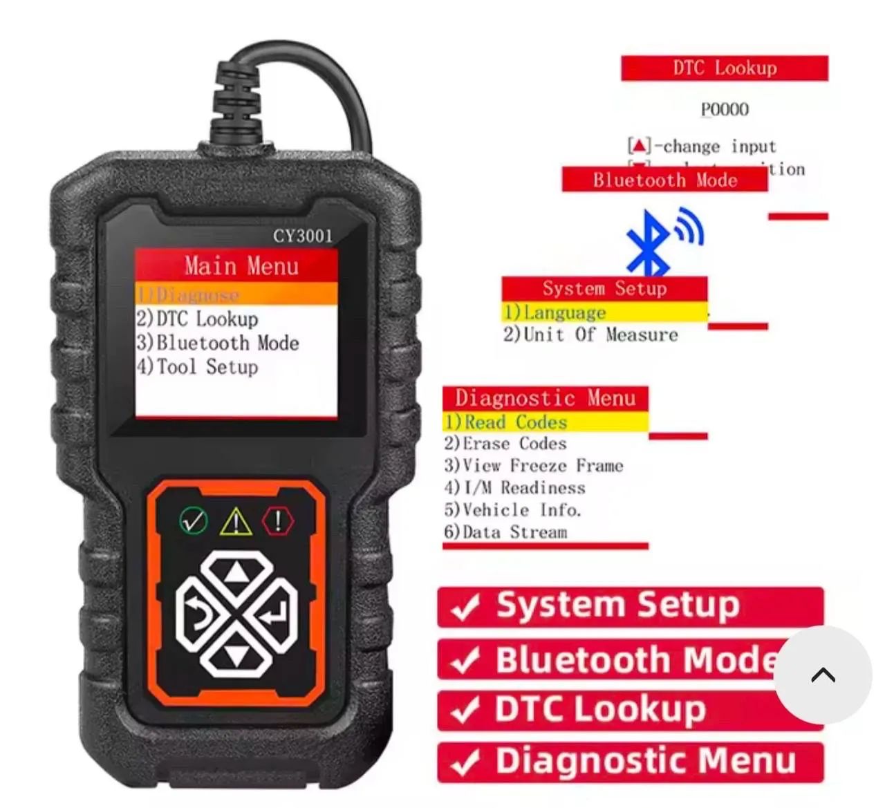 Scanner automotivo CY3001 injeção eletrônica carros OBDII apartir 1996 - Foto 2