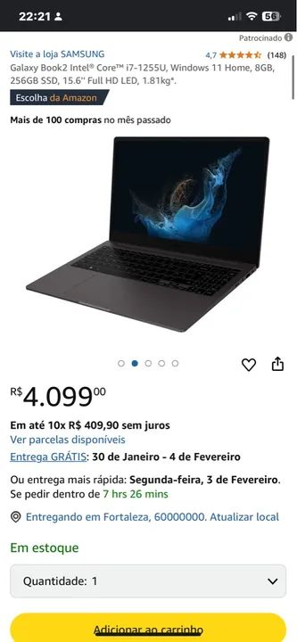 Notebook Samsung Galaxy Book2