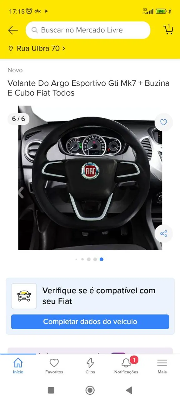 Volante Do Argo Esportivo Gti Mk7 + Buzina + Cubo Fiat