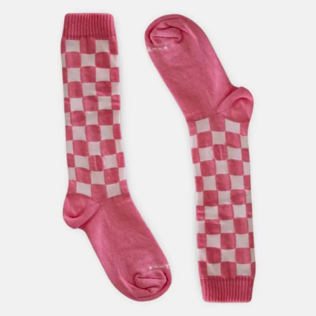cantarola meia 3/4 quadriculada rosa