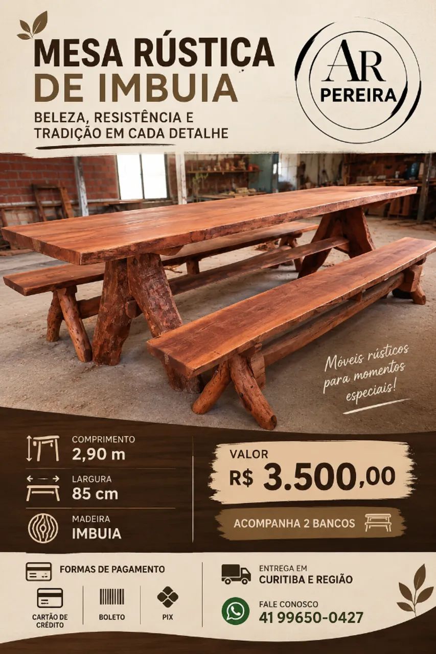 Mesa rústica de imbuia