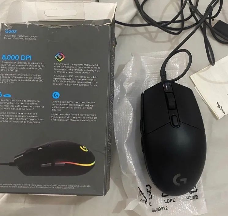 mouse gamer logitech usb g203 lightsync preto - Foto 5