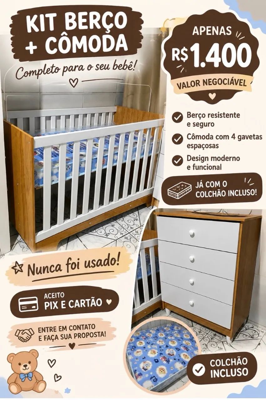 Kit Berço + Cômoda para seu bebê 