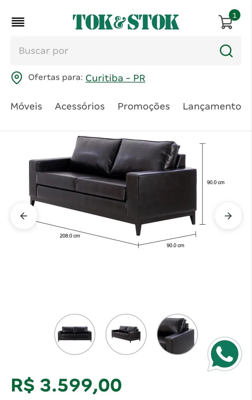 SOFÁ DE COURO SINTÉTICO TOKSTOK - Foto 3