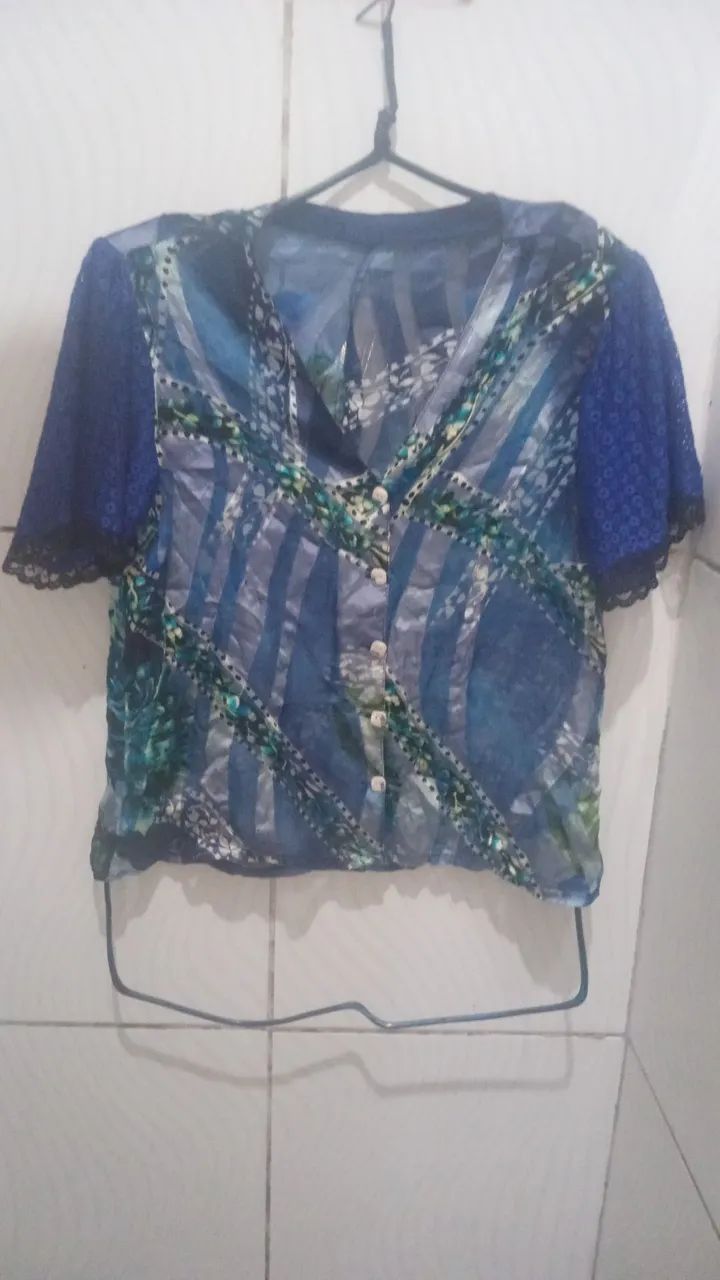 Blusa de Tecido Estampas Azul Feminino M  - Foto 3