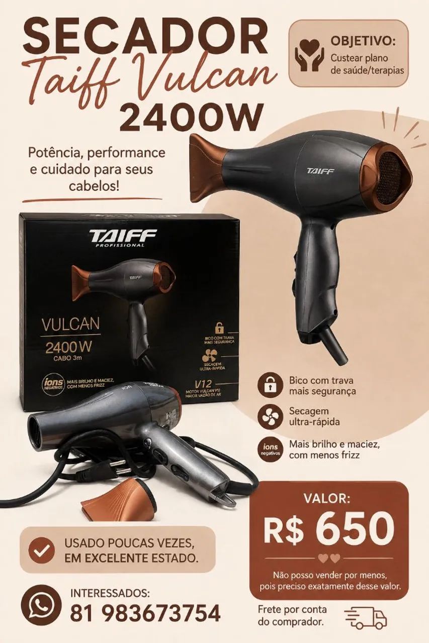 Secador Taiff Vulcan 2400w 220v