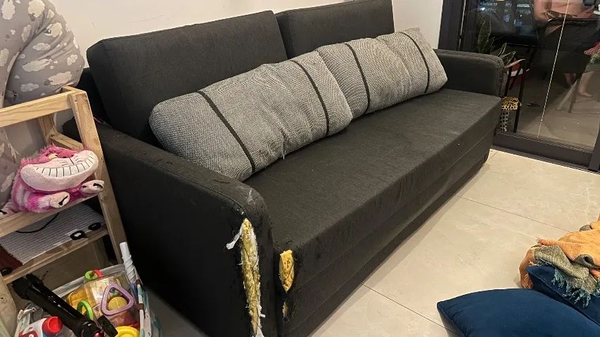 Sofá Cama Queen 3 lugares em Linho Cinza - Foto 4