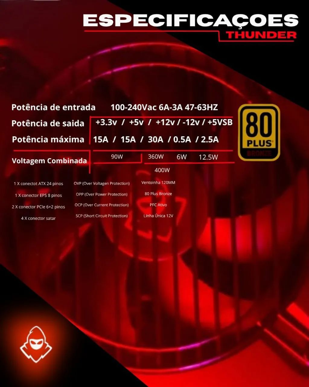 Fonte Mancer Thunder 400W 80 Plus Bronze (Semi-nova)<br><br> - Foto 2