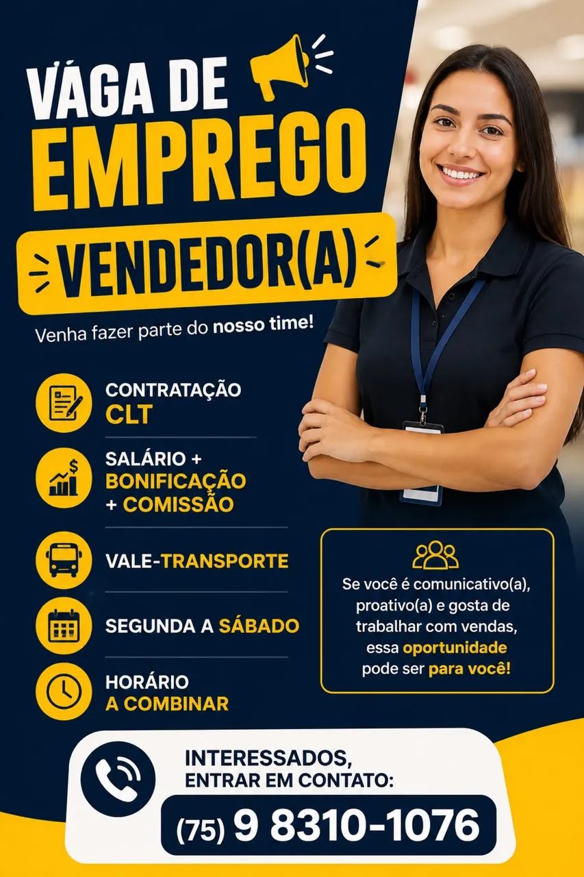 VAGA PARA ATENDENTE/VENDEDOR 