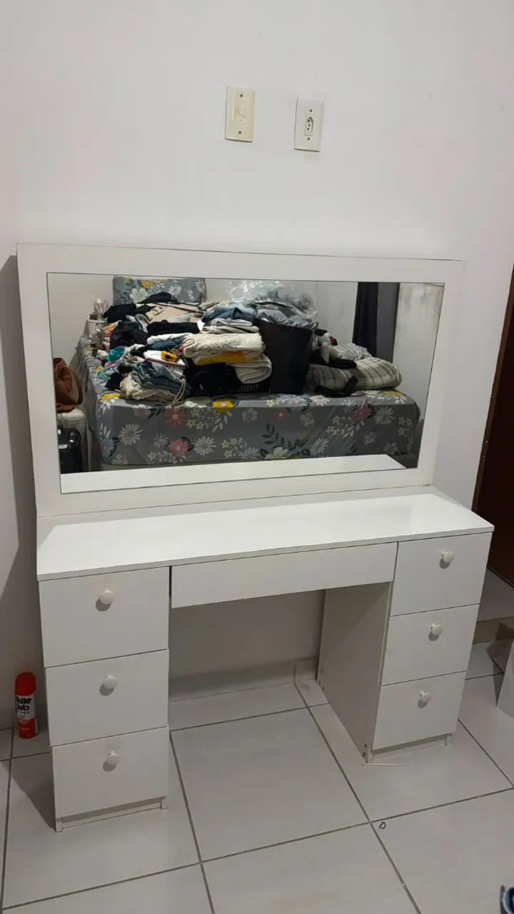 Penteadeira Ditália 7 Gavetas Branco com espelho - Foto 3
