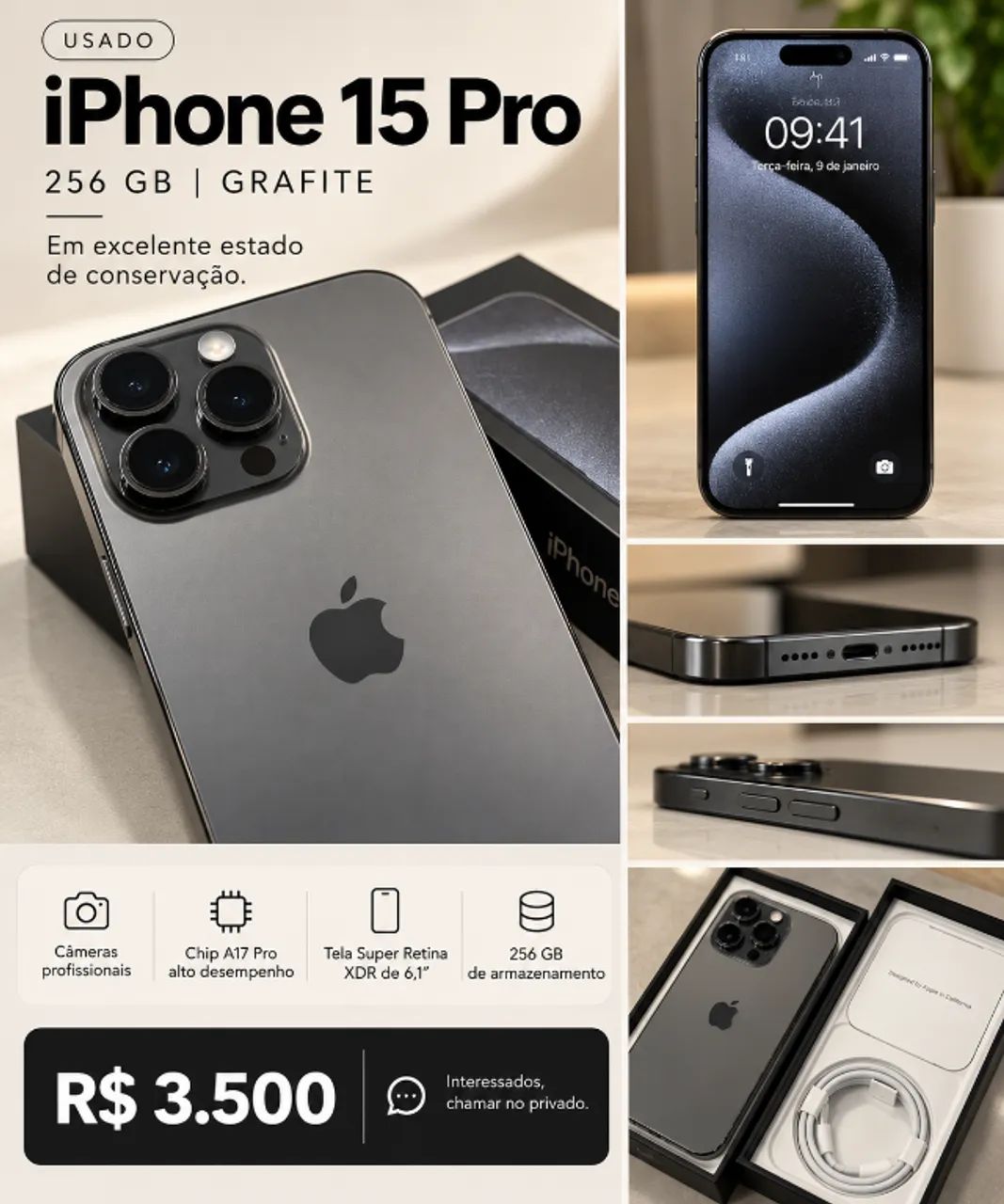 IPhone 15 Pro 256GB - Grafite - Foto 2
