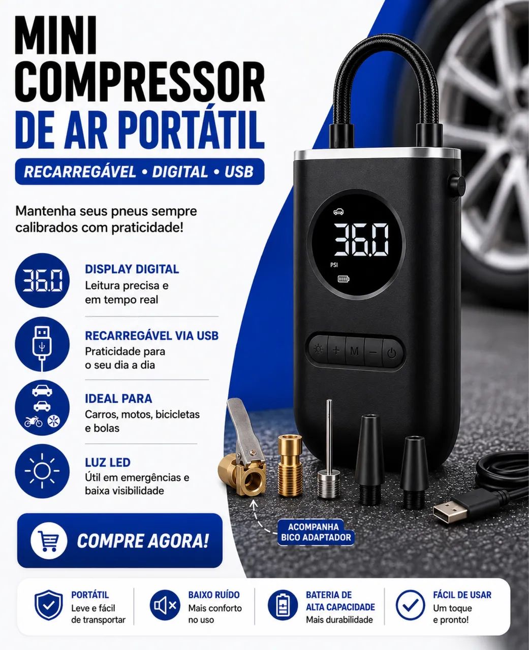 Mini compressor de ar portátil 