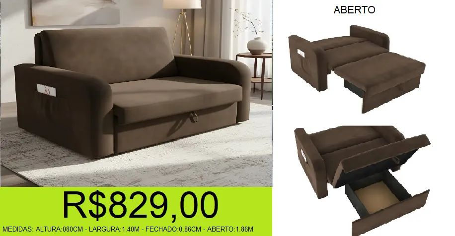sofá - cama - baú - com braços - compre e retire hoje mesmo 