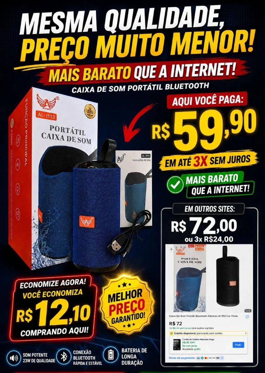 Caixa de som portátil bluetooth 