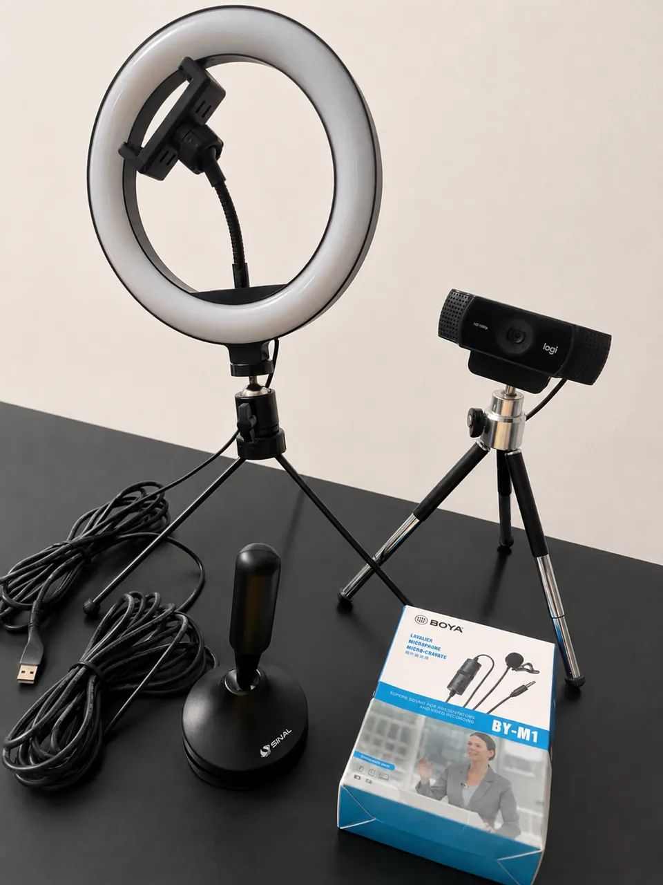 Kit para gravação - Webcam Logitech 1080p + Ring Light + Boya