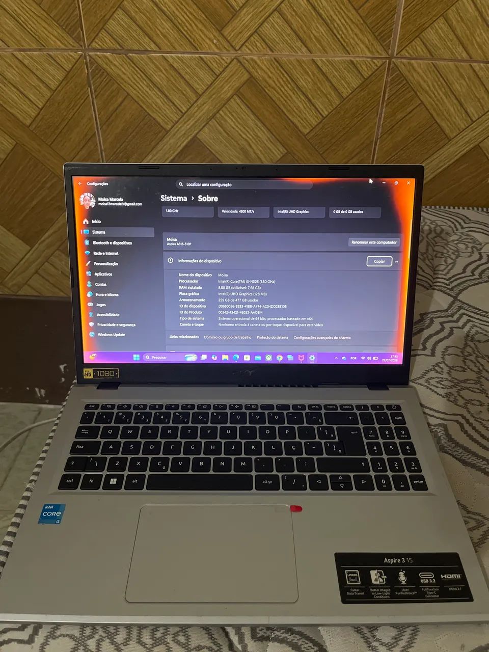 Notebook Acer Aspire A315