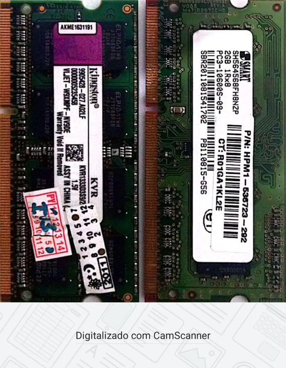 Memórias DDR3 2gb note