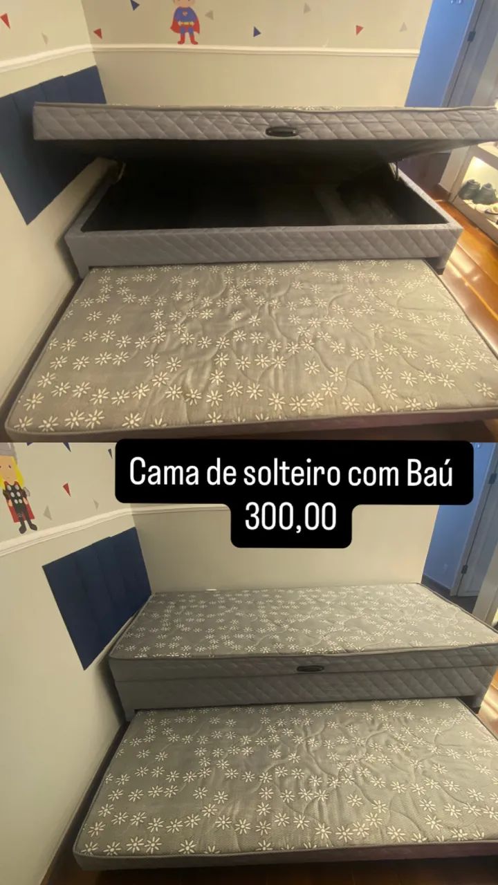 Cama box de solteiro com baú 