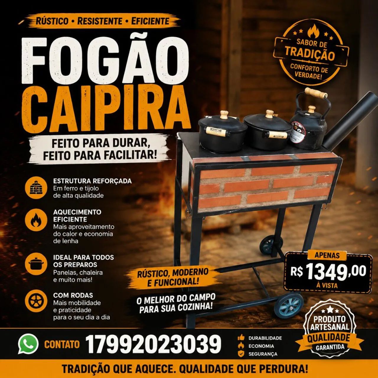 Fogão a lenha portátil com rodinhas 
