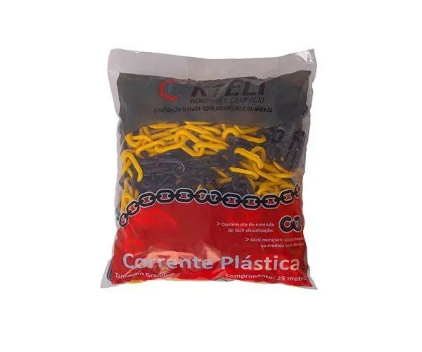 corrente zebrada 10m  amarelo e preto plastico 6mm