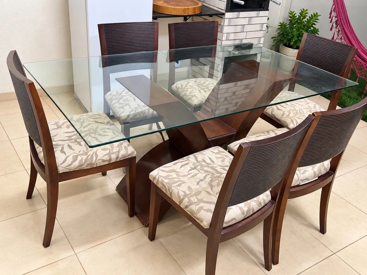 MESA DE VIDRO 6 CADEIRAS 