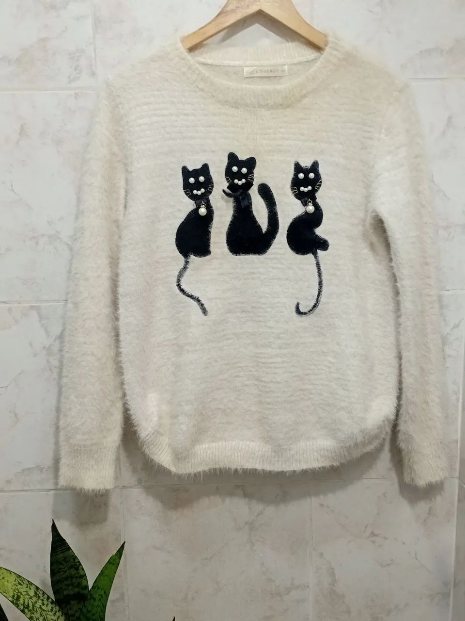 Blusa de lã acrílica off white 