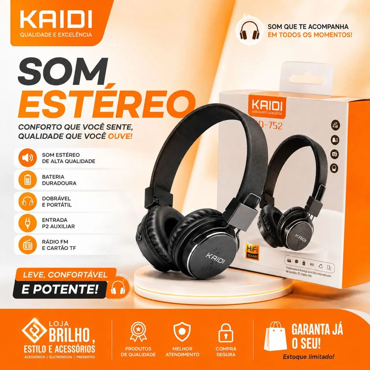 Fone de ouvido bluetooth Kaidi  - Foto 5