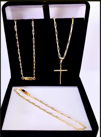 Corrente + Pulseira e Pingente Banhado Ouro 18k