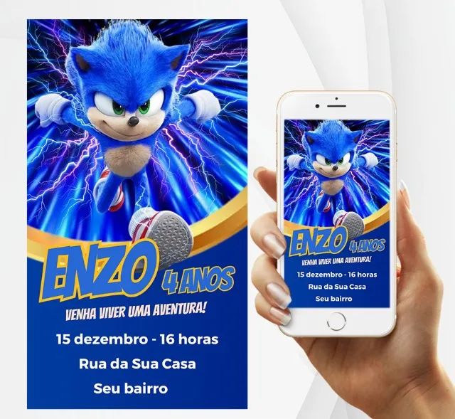 Criar convite de aniversário - Convite Sonic Azul