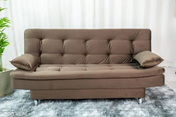 Sofá Cama Larg. 1.80m Veludo Marrom RF - Foto 3