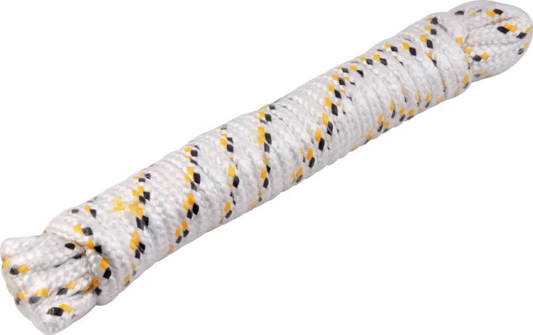 Corda multifilamento trançada 8,0 mm x 20 m, branca com detalhes em preto e amarelo, carte