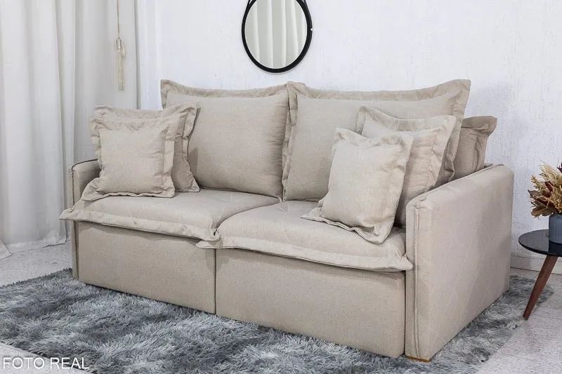 Sofá Cama Retrátil  2.00m Linho Bege rf654