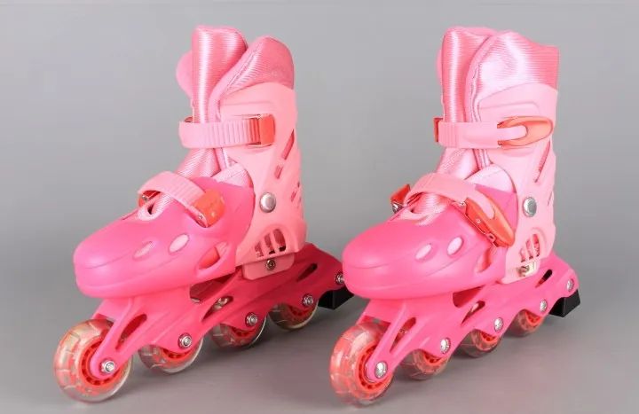 Patins Infantil Roller In Line Ajustável TAM 35 a 38 Azul E Rosa 4 Rodas  - Foto 3