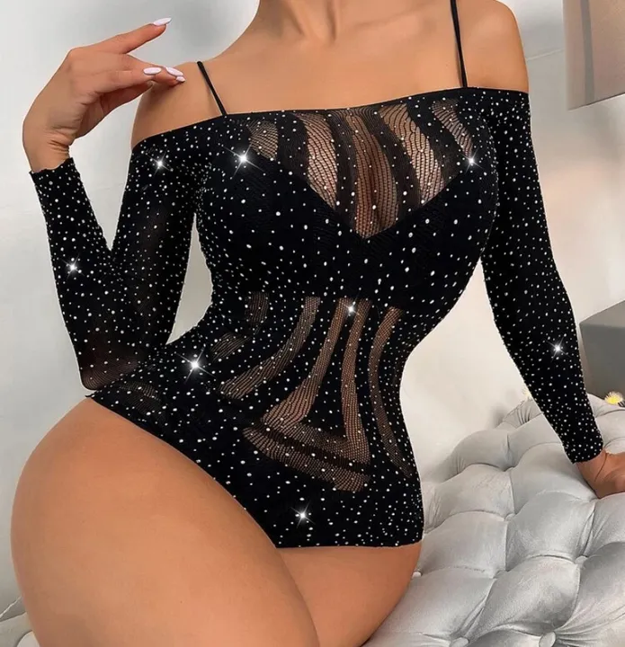Body de Renda Preto com Strass - Perfeito para Festas!