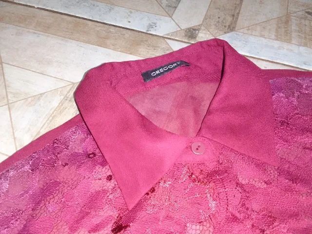 Blusa Feminina Seda Renda Transparente Gregory Tm P - Foto 5