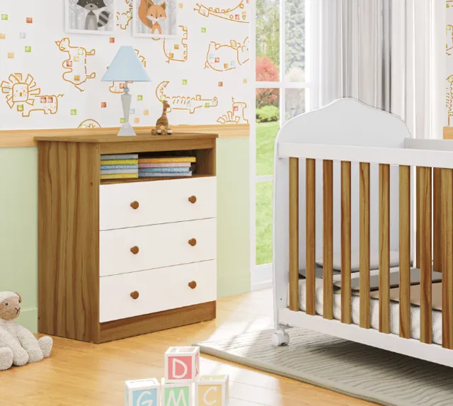 Comoda Infantil Smim Peroba 3 Gavetas, 100% MDF - ( Promoção ) 