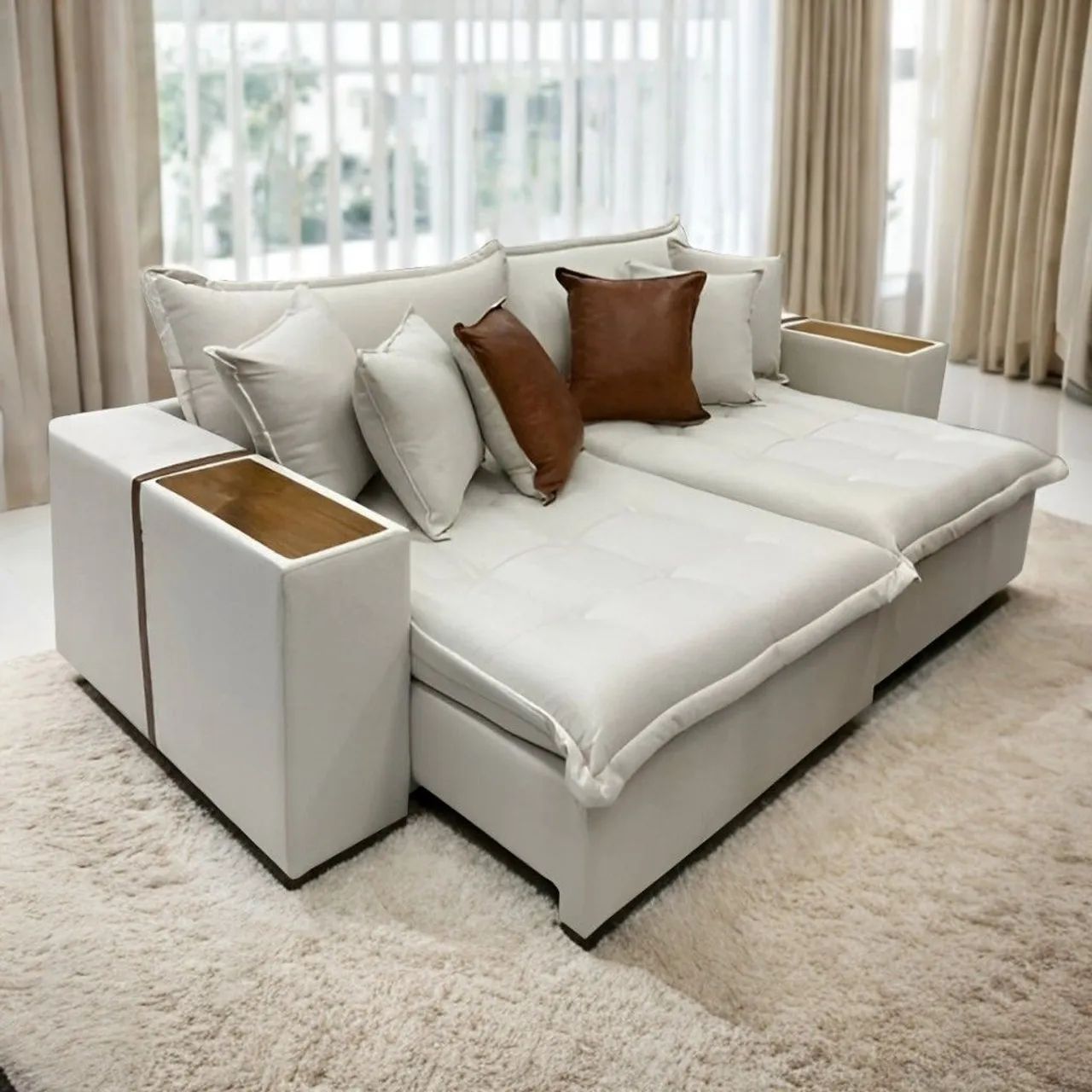Sofá Modular Cinza com detalhes em madeira - Foto 2