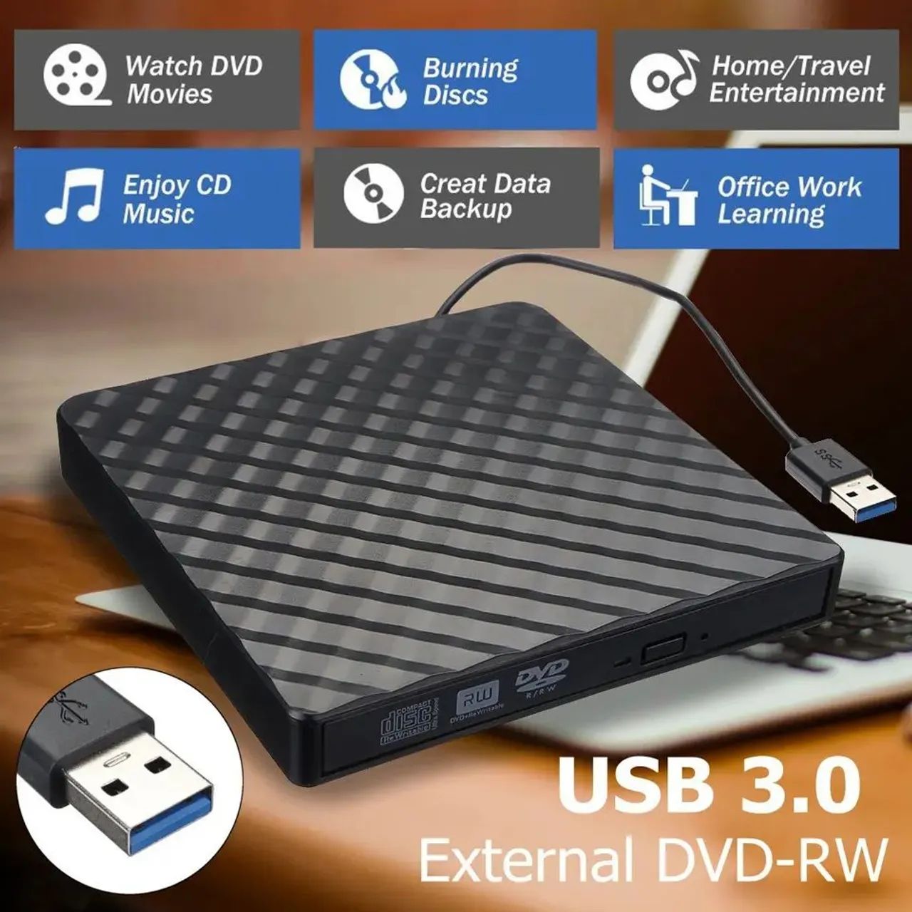 Drive de CD/DVD Externo USB 3.0 para Notebook e PC - Foto 4
