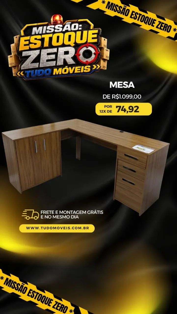 MESA DE ESCRITÓRIO EM L COM ARMÁRIO EMBUTIDO 