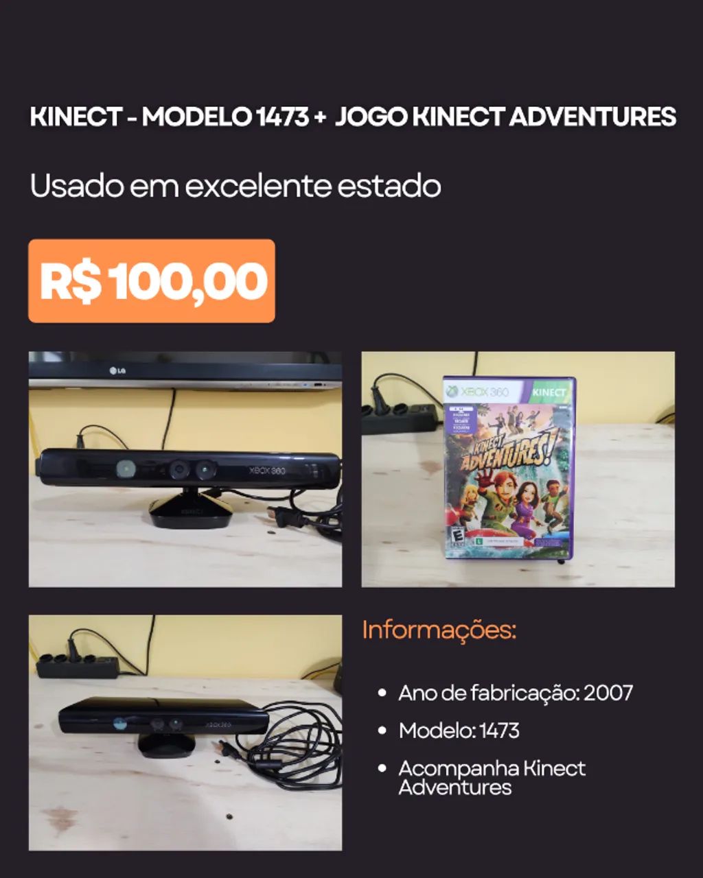  Kinect - modelo 1473 + Jogo Kinect Adventures