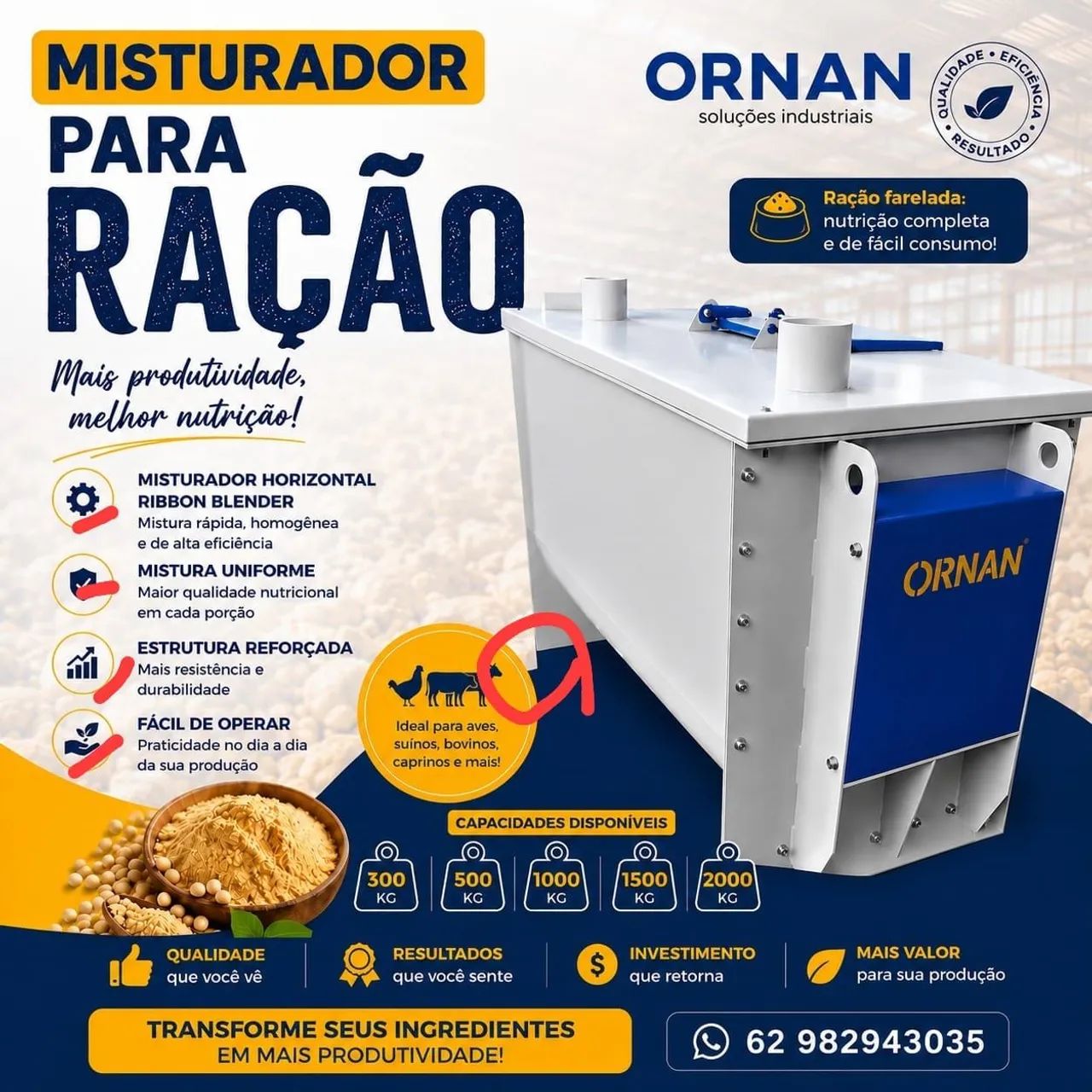 Misturador Horizontal para Ração - 500 kg e 1000 kg - Foto 3