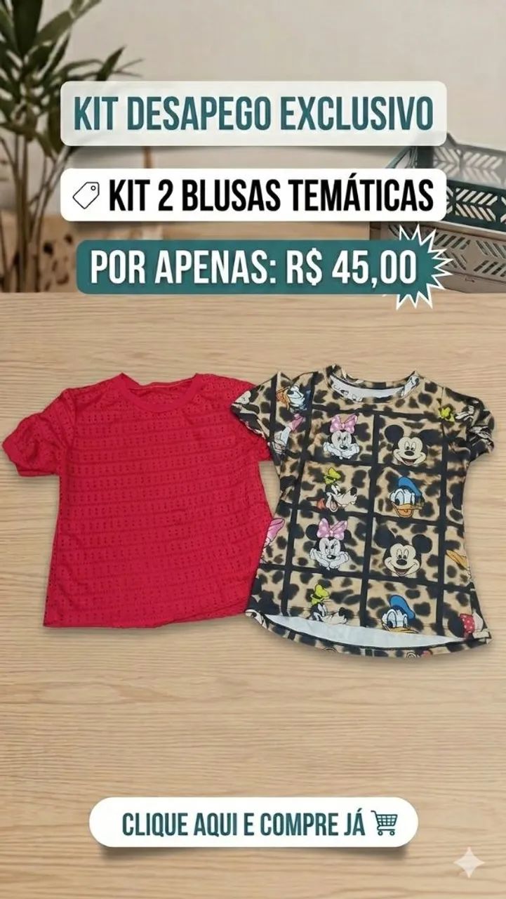 KIT EXCLUSIVO: 2 BLUSAS TEMÁTICAS (RED PERFORATED + DISNEY ANIMAL PRINT)