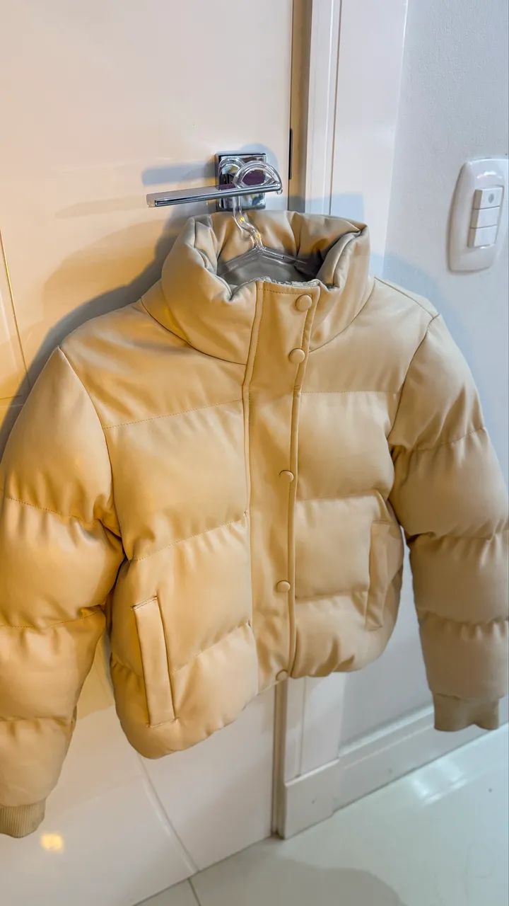 Jaqueta Puffer Bege P | Nova (Usada 1 Vez)