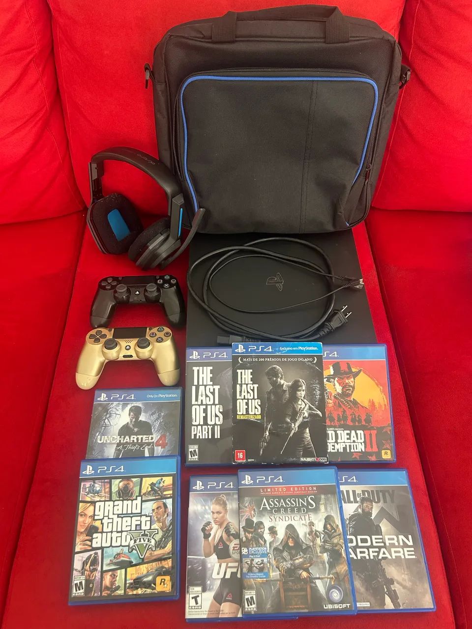 Ps4 + 8 jogos + 2 controles + headset