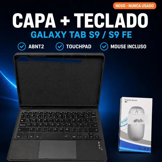 Capa + Teclado Touchpad e Mouse Galaxy Tab S9 / S9 FE - Novo