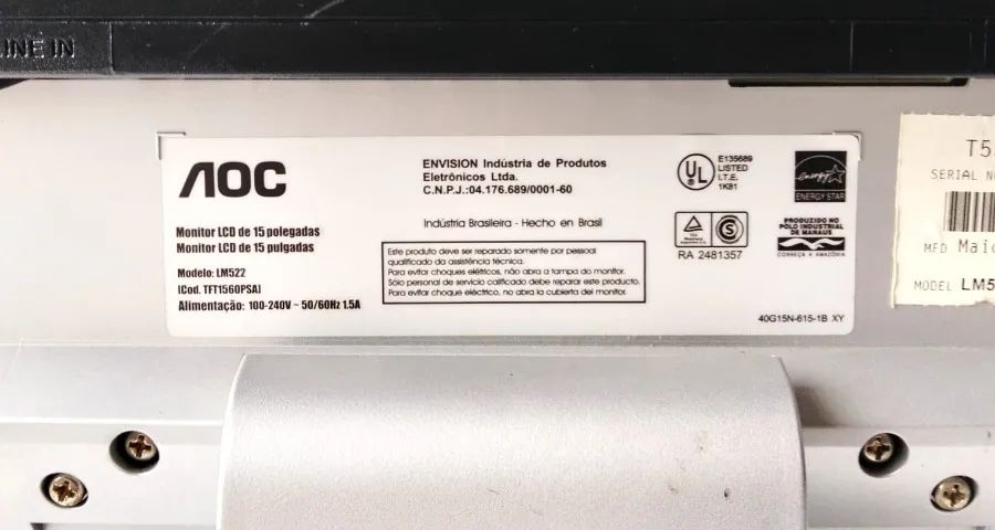 Monitor LCD 15 Polegadas AOC LM522 (4:3) - Prata / Preto - Usado - Foto 3